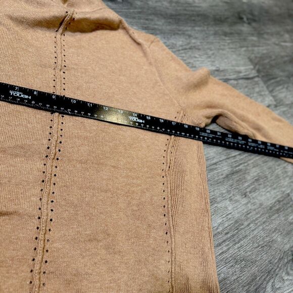 EDINBURGH Knitwear Cotton Cashmere external seam lace hole cardigan tan NWT Med - Picture 7 of 9